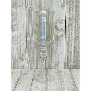 Vintage Iridescent Optic Rainbow Stemmed Wine Glass Water Goblet
